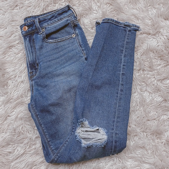 ❌SOLD❌American Eagle mom blue jeans 00 stretch - Picture 3 of 7